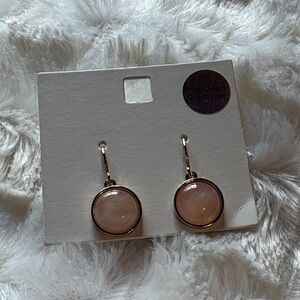 Rose Quartz Drop Earrings - Gold Frame